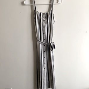 Navy blue, beige and white striped maxi dress